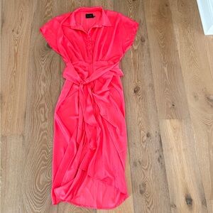 DO+BE Neon Pink Tie-Waist Midi Shirt Dress